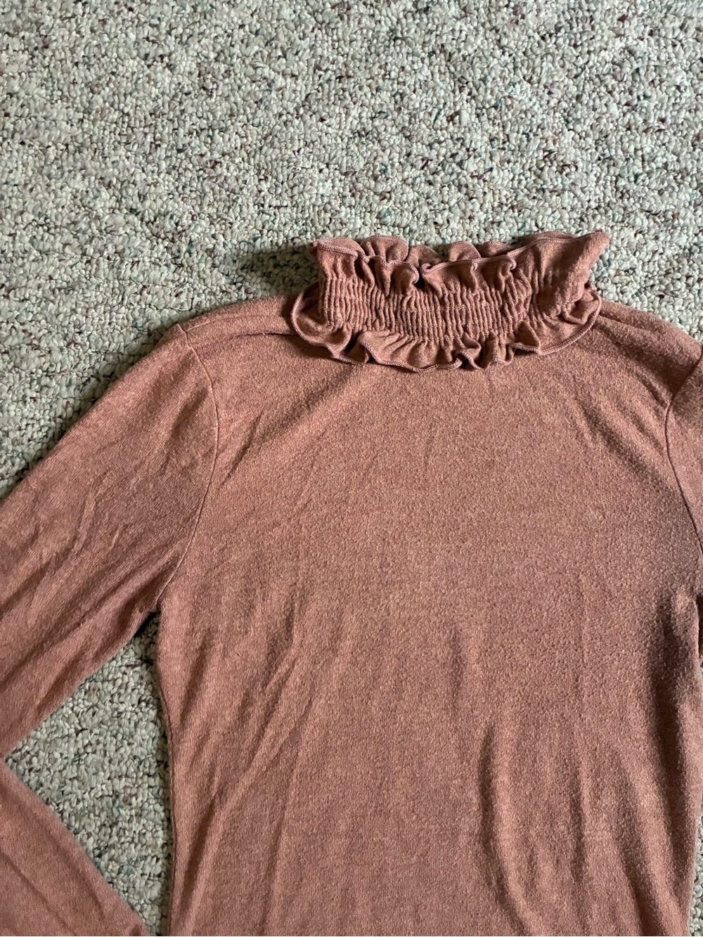 bohme Rust/Rose Ruffled Mock Neck Long Sleeve Top